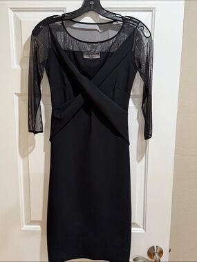 Chiara Boni  Black Mesh-Sleeve Midi Dress Body-con fitted
